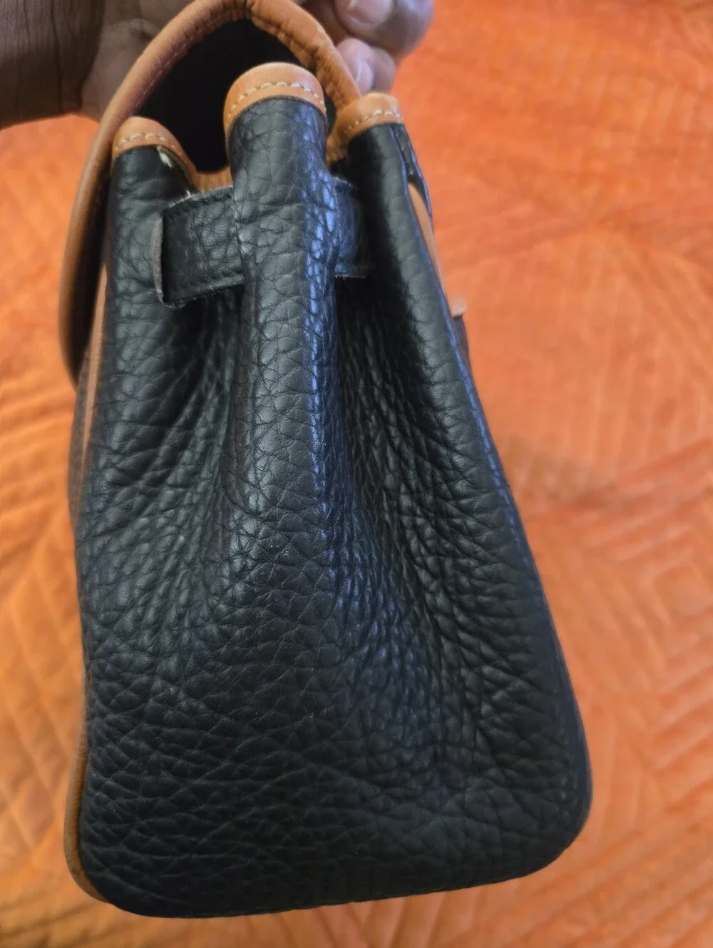 Vintage 1990s Dooney & Bourke All-Weather Leather Black British Tan Top Handle